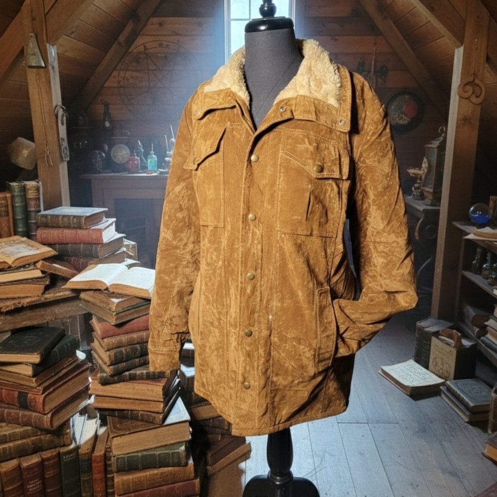 Men's Camel Brown Field Jacket with Faux Shearling Lining 40 Tall
